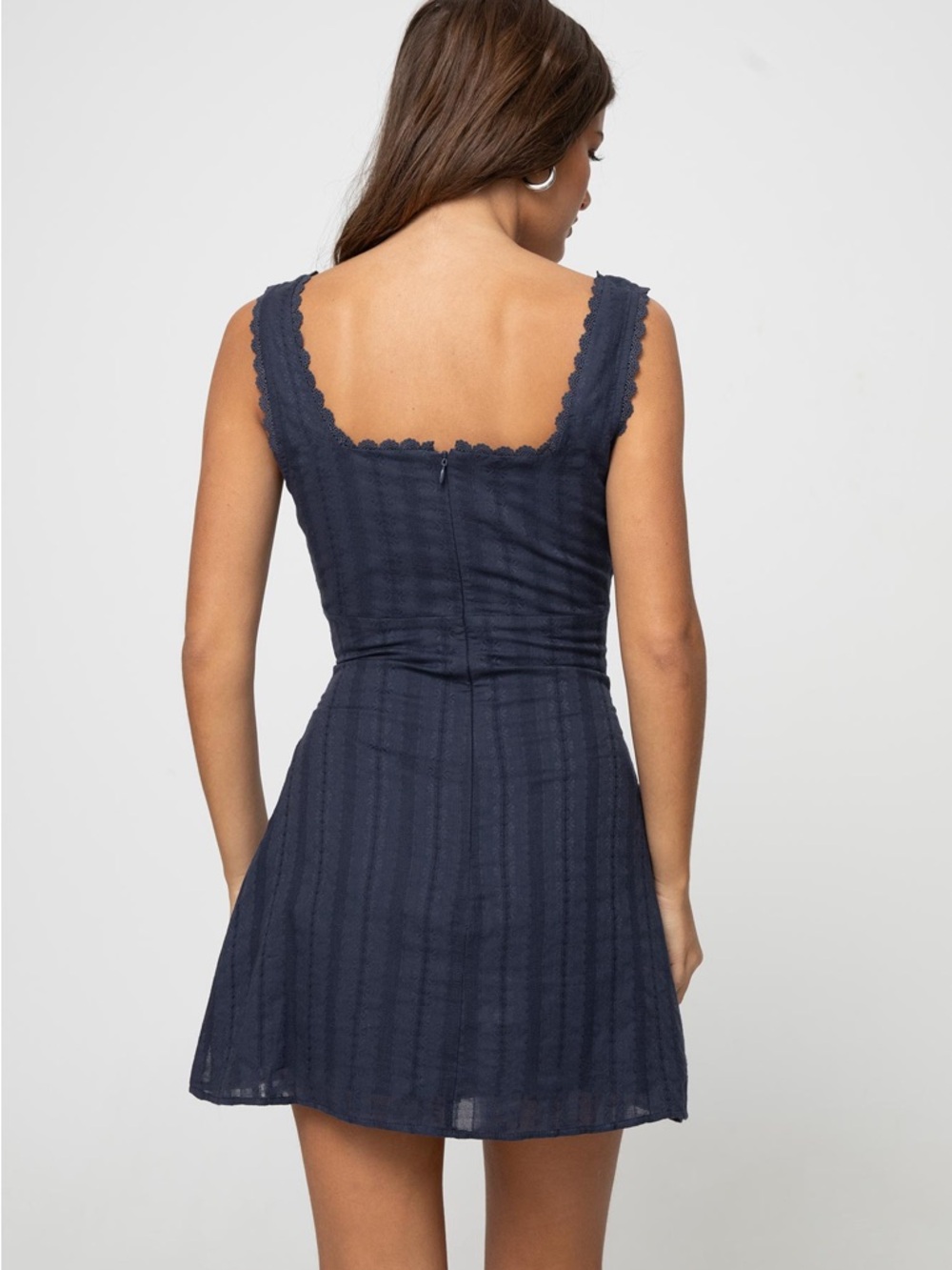 Princess Polly Dasha Mini Dress Navy Scallop Trim Mini Dress Size 12 Spring - Picture 2 of 6